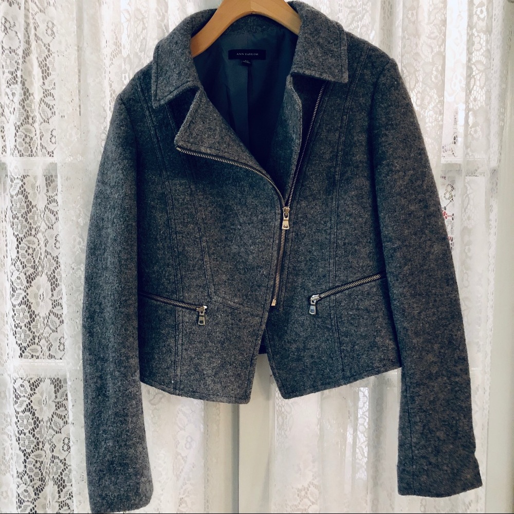 Grey wool moto jacket from Ann Taylor. Size XS